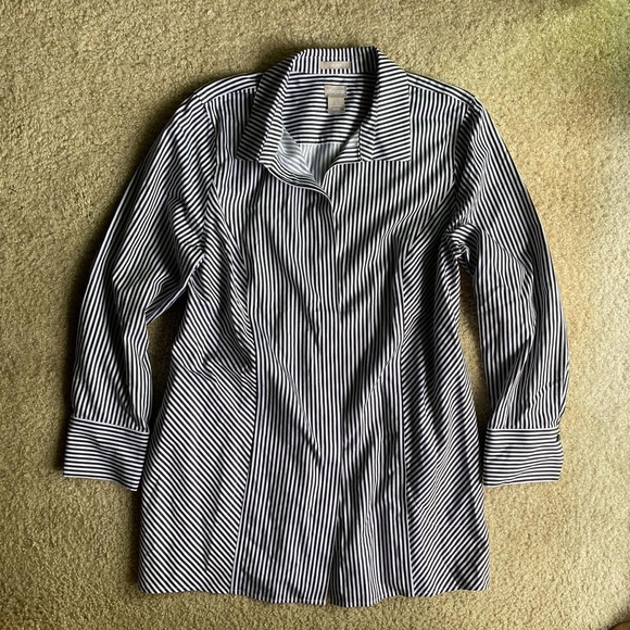 Chico's Tops - Chico's white and black striped cotton button-up shirt US Size 12/14